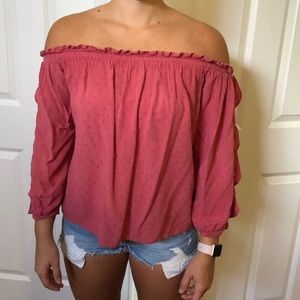 Off the shoulder pink flowy shirt
